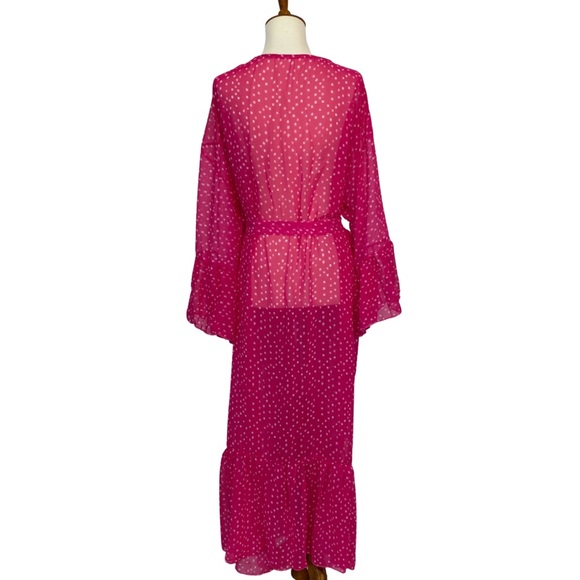 Romantic Pink Chiffon Kimono Duster Beach Coverup - Picture 12 of 16